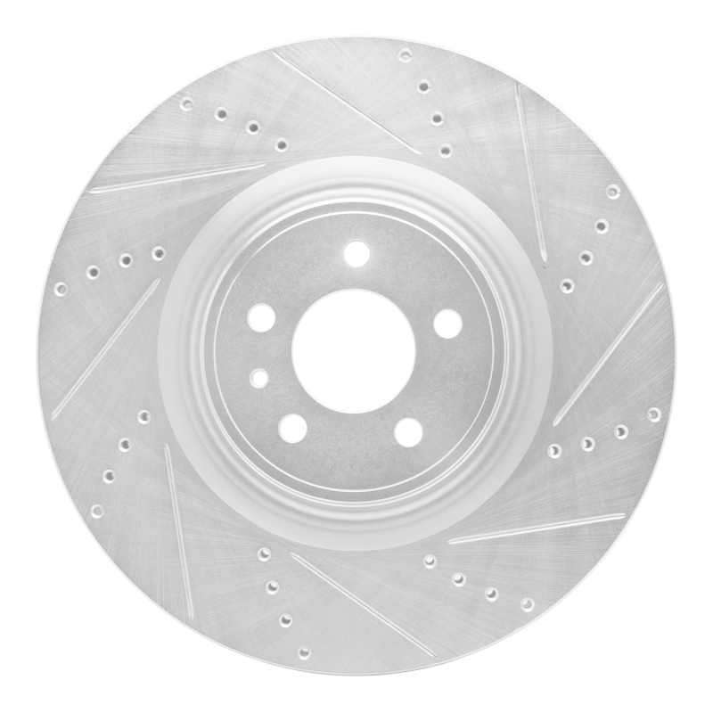 Ford Mustang Brake Rotor (1) - Front Right - R1 Concepts - Drilled & Slotted - Silver - `13-`14